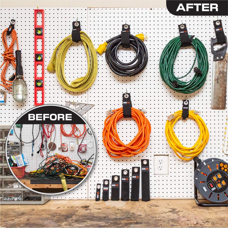 Iron Forge Cable Extension Cord Wrap Organizer, 12 Piece Multi-Pack - 3 Pieces of Small, Medium, Large, and XL Hook and Loop Hanger Wraps Up to 50 lbs - Image 4